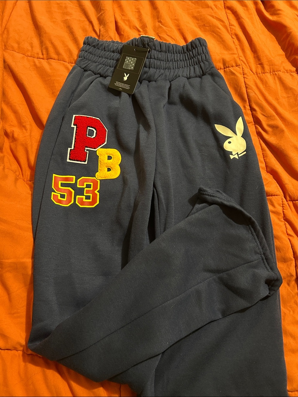 PLAYBOY Navy Sweatpants with PB 53 and Bunny Patch
